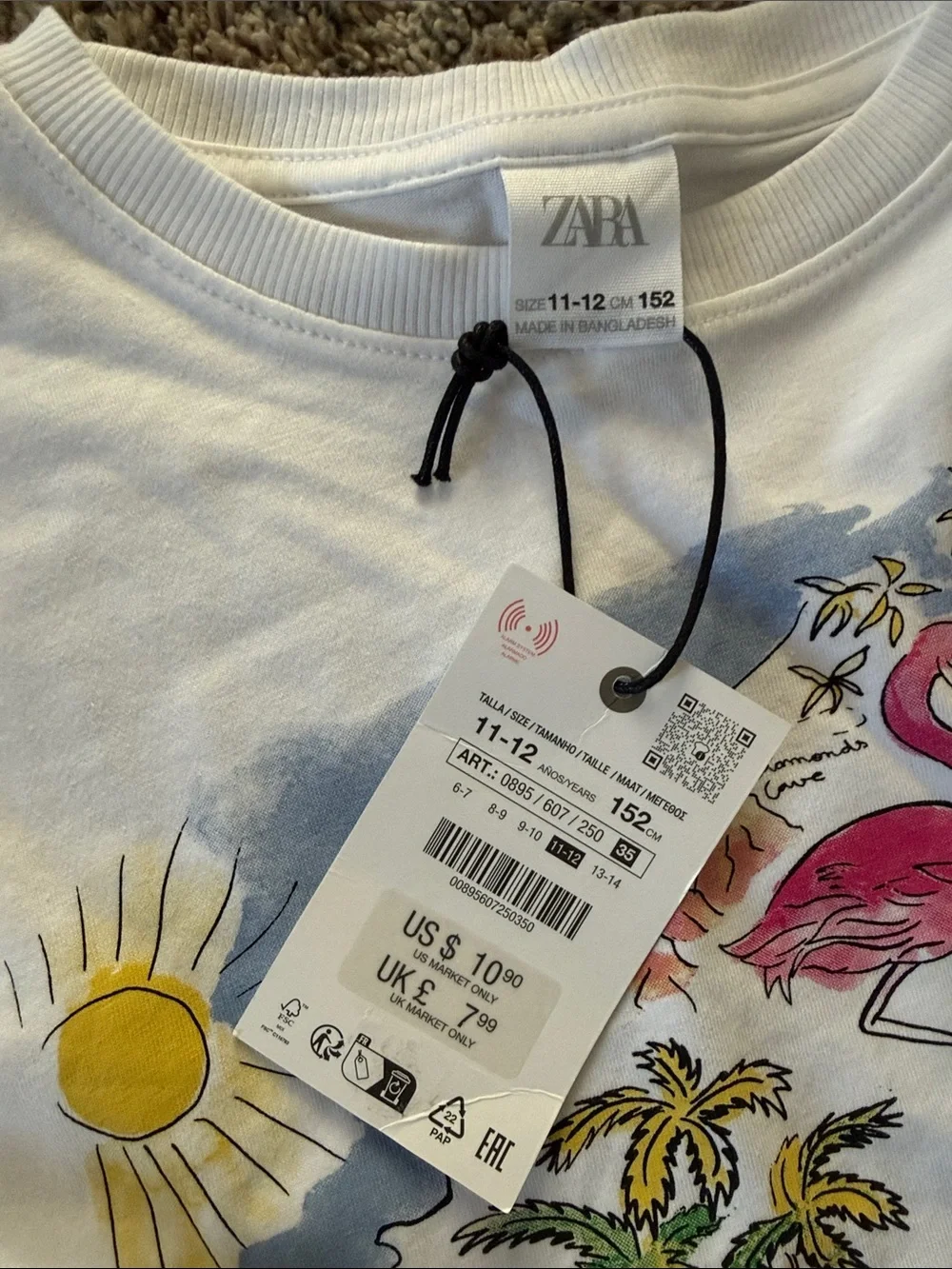 Zara White Tee with Pink Flamingo Tropical Graphic